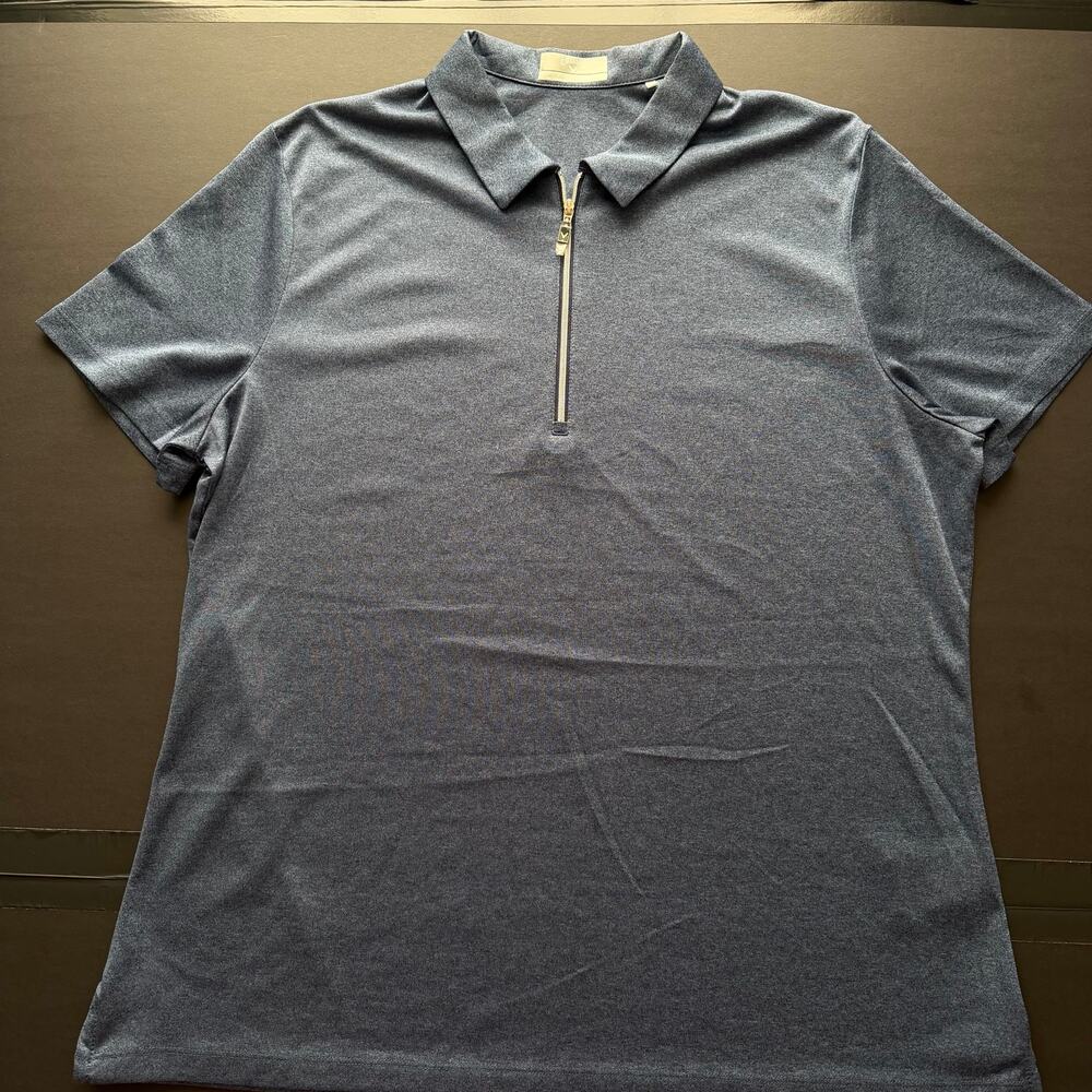 Callaway Golf Womens XL blue Heather 1/4 Zip Short Sleeve Performance Polo